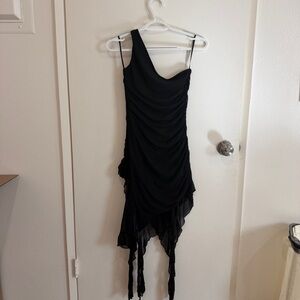 Asymmetrical One-Shoulder Black Dress
